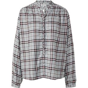 Blouse - Viscoseblend - Ruitpatroon - Vrouwelijke Kraag met Ruches