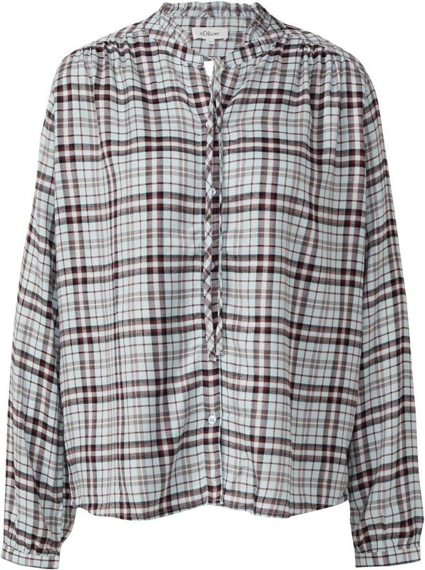 Blouse - Viscoseblend - Ruitpatroon - Vrouwelijke Kraag met Ruches