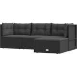 VidaXL 4-Delige Loungeset met Kussens - Poly Rattan Zwart