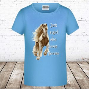 Shirt met paard Just a girl blauw -James & Nicholson-134/140-t-shirts meisjes