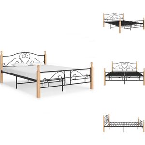 vidaXL Bed vidaXL Metalen Bedframe 210 x 167 x 90 cm - Zwart en Lichthout - Bed
