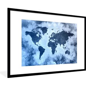 Fotolijst incl. Poster - Wereldkaart - Kleur - Blauw - 90x60 cm - Posterlijst