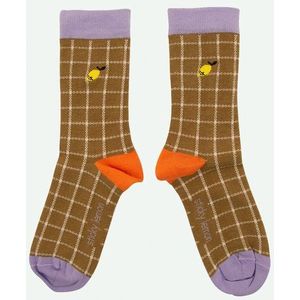 Sticky Lemon - socks - farmhouse - check soil green