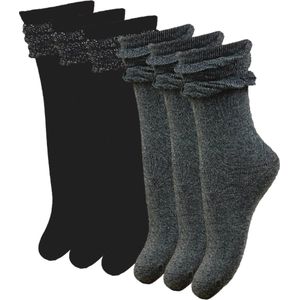 6 paar Meisjessokken - Ruches - Zwart-Grijs - Maat 31-34