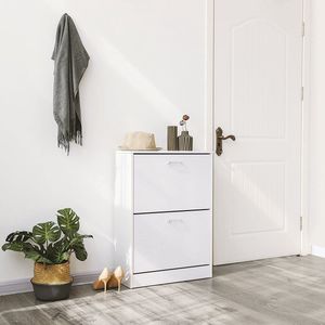 Schoenenkast met 2 kleppen, Witte schoenkip, Verstelbare schoenkast voor 12 paar damesschoenen of 8 paar herenschoenen, voor smalle hal, 60 x 24 x 83,5 cm (B x H x D) Wit