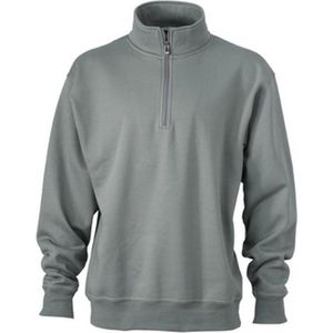 James and Nicholson Uniseks werkkleding Half Ritssweatshirt (Donkergrijs)