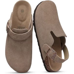 Clogs unisex - Suede clogs - Instappers - Slippers - Clogs - Taupe - 41
