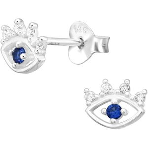 Joy|S - Zilveren boze oog oorbellen - 6 x 7 mm - zirkonia blauw - oorknopjes - evil eye
