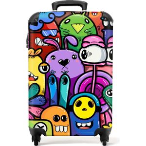 NoBoringSuitcases.com® Kinderkoffer - Monster - Regenboog - Bloemen - Grappig - Jongens - Trolley kinderen - Koffer meisje - Reiskoffer jongens - Past binnen 55x40x20 cm en 55x35x25 cm - Handbagagekoffer