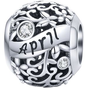 Geboortesteen maand April bedel | Wit zirkonia | bedels beads cadeau | Zilverana | geschikt voor alle bekende merken | 925 zilver
