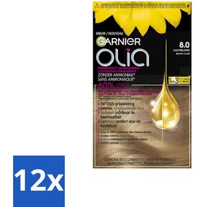 Garnier - Olia 8 - Haarkleuring - Lichtblond - Zonder Ammoniak - 60% Olie - Permanente Kleur - Voordeelverpakking - 12 stuks