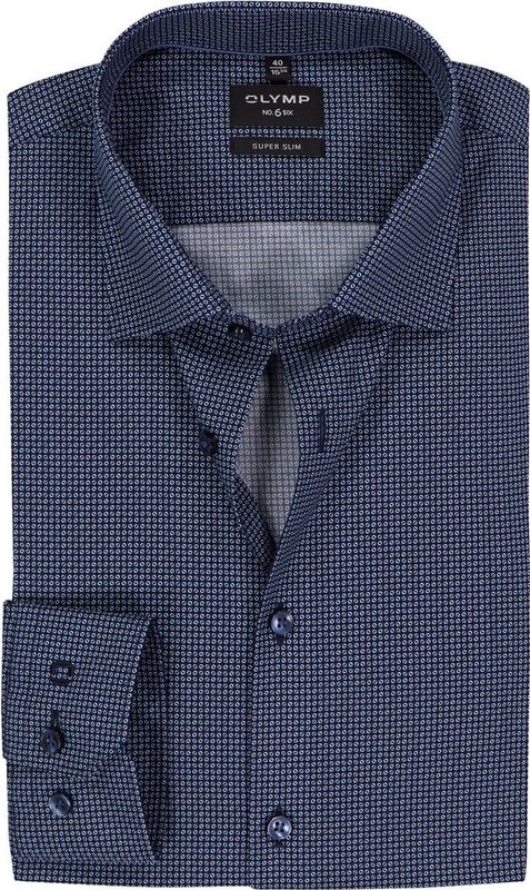 OLYMP - No. 6 - Donkerblauw Overhemd - Popeline - Strijkvriendelijk - Boordmaat 40