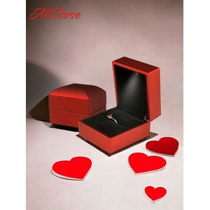 AliRose - AliRose - Rode Ringdoos met LED-licht - Sieraden Display - Trouwring - Sieraden - Valentijn - Liefde - Romantisch - Partner - Amor - Huwelijk - Aanzoek