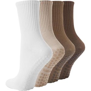 OIMG Sokken Antislip 4-Pack - Pilates Sokken - Yoga Sokken - Dames en Heren anti slip - Huissokken - Fitness Sokken - Grip - One size fits all - Gripsokken voor Yoga Pilates Ballerina Ballet - Fietssokken Wielrensokken Fiets tennissokken & Voetbal
