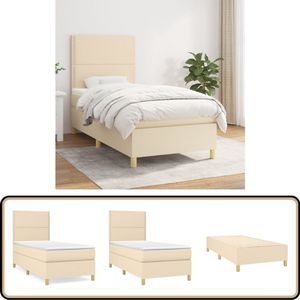 vidaXL Boxspring met matras crèmekleurig 90x200 cm Boxspringbed - Boxspring - Bed Frame - Creme Kleur - Tweepersoonsbed