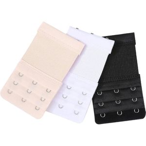 Allecto plus - Elastische beha-verlengers 3 stuks voor dames - zwart wit beige met 3 haken en 3 rijen - comfortabel en zacht - beha-bandverlengingsbeha.