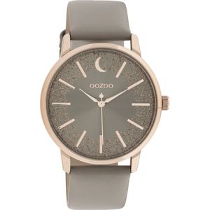 OOZOO Timpieces - rosé goudkleurige horloge met taupe leren band - C11041