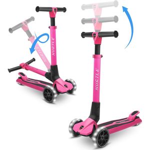 Hurtle Kinderstep, 3 Wieler Step Scooter voor Kinderen – Opvouwbare Step Standaard Kind Peuterspeelgoed met Inbouw-LED Wielenverlichting, Antislip Brede Plaat, Verstelbare Hoogte