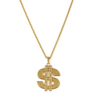 Vegaoo - Metallic dollar ketting voor volwassenen - Goud - One Size