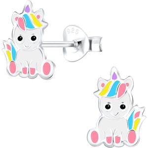 Joy|S - Zilveren baby pony eenhoorn oorbellen - multicolor - t33