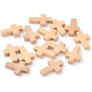 Set van 50 mini-kruisjes en hangers van natuurlijk onbehandeld hout voor het maken van sieraden 22 x 16 cm - Pandahall
