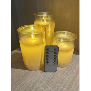 Caravax Led Amber Glass Kaarsen - Bewegende Vlam - Inclusief Afstandsbediening