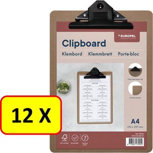 12 x Europel Klembord - A4 - Clipboard - Hout - 21 x 29,7 cm