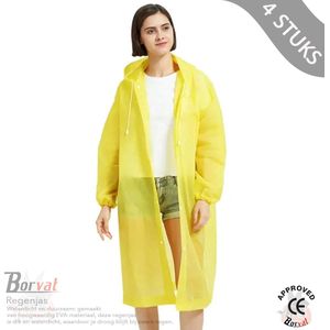 Borvat® - herbruikbare waterdichte regenjas voor dames en heren - Modieuze poncho voor kamperen en buitenactiviteiten - Dik Eva-materiaal voor ultieme bescherming - Geel - 4 delige