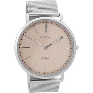 Zilverkleurige OOZOO horloge met zilverkleurige metalen mesh armband - C9355