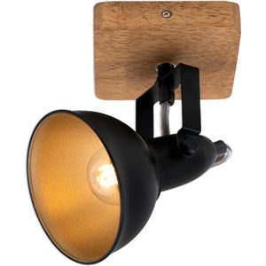 Briloner Leuchten WOOD & STYLE wandlamp - spot draaibaar - E14 - Hout en Metaal - Zwart en goud