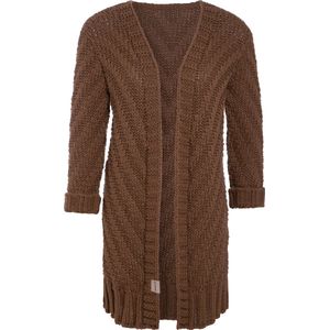 Knit Factory Bobby Lang Gebreid Vest - Cardigan voor de herfst en winter - Bruin damesvest - Lang vest tot over de knie - Grof gebreid vest uit 30% wol en 70% acryl - Tobacco - 36/38 - Met steekzakken