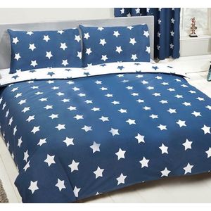 2-persoons dekbedovertrek donkerblauw / navy blauw met witte sterren / sterretjes / stars tweepersoons 200 x 200 cm (kinderkamer / slaapkamer / beddengoed)