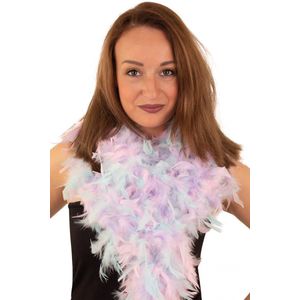 Boa pastel lila paars/roze/blauw 180 cm - Carnaval-/feestkleding - Veren verkleed boa - 50 grams