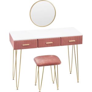 Gran Vida® - Moderne Kaptafel Set - Roze met Elegante Afwerkingen - Make-up Tafel - Inclusief Spiegel en Kruk