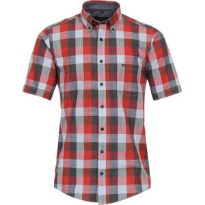 CASA MODA - Sport Casual Fit Overhemd - Rood met Grijs en Lichtblauw Geruit - Korte Mouw - Strijkvriendelijk