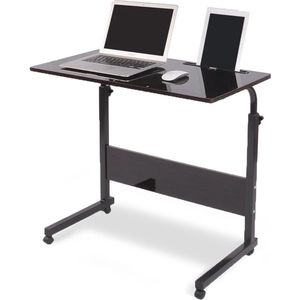 In hoogte verstelbaar laptoptafel, computertafel met tablet-sleuf, 80 x 40 cm, pc-tafel, salontafel, verzorgingstafel, bijzettafel met wieltjes, zwart 05#3-80BK-BH