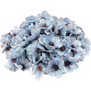 100 stuks kunstmatige zijde papaver anemoon bloemhoofden herfst nep bloem vaasvullers Corsages voor bruiloft decoratie kinderkamer muur boog decor krans slinger taart ornamenten (blauw)
