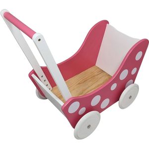 Playwood - Houten Poppenwagen wit roze met stippen