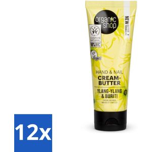 12 x Organic Shop - Ylang-Ylang & Buriti Hand & Nail Cream - Verzachtend en Herstellend - 75 ml - Biologische Handcrème - Ylang-ylang Handcrème - Buriti Olie Handcrème - Verzachtende Handcrème - Herstellende Handcrème