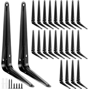 Pack of 24 Shelf Holders - 150 x 200 mm - Shelf Corner - Wall Shelf Support - Heavy Load Angle - Black Metal - 90 Degree Angle - with Screws - Stevige Bevestiging