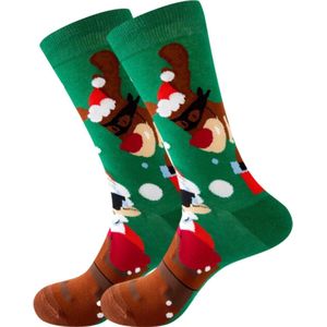 Kerstsokken - Sokken met Kerstman in schoorsteen en rendieren - Dames/ Mannen maat 40-46