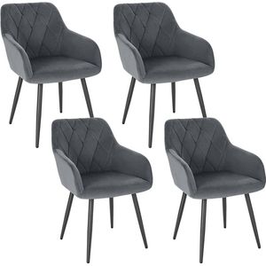 Rootz Set van 4 fluwelen eetkamerstoelen - Fauteuils - Gestoffeerde stoelen - Ergonomisch comfort - Luxe zitplaatsen - Stevige constructie - Zitting 44 cm x 42,5 cm; Hoogte 46,5 cm