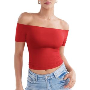 Schoudervrij Sport T-shirt Dames - Dubbel Gevoerd Gym Top Y2K Zomer Crop Top