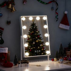 VANITII Hollywood make-upspiegel - 360 graden Gratis Rotatie - Slim aanraakscherm - Drie Licht Instellingen - 10x Vergroting Vanity Spiegel - Desktop make-upspiegel - 30cm x 41cm Wit