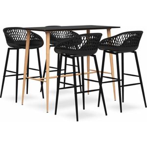 The Living Store 5-delige Barset zwart - Bar Set - Zwarte Barstoel - Eetkamerset - Sta Tafel - Modern Meubilair