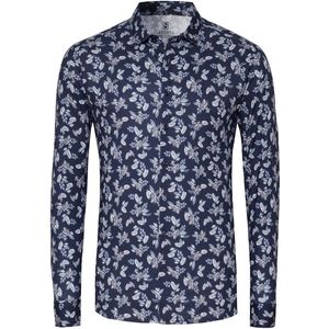 Desoto Overhemd Print Denim Blooming Donkerblauw (navy) - Maat L - Heren - Overhemden Casual