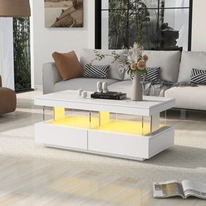 Sweiko LED verlichte salontafel, bijzettafel, moderne hoogglans tafel, duurzaam, krasbestendig, glad tafelblad, 100*60*49.5cm