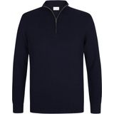 Profuomo - Slim Fit Trui - Donkerblauw - Katoen - Korte Rits