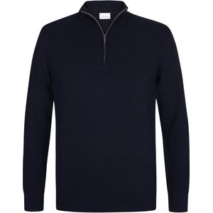 Profuomo - Slim Fit Trui - Donkerblauw - Katoen - Korte Rits