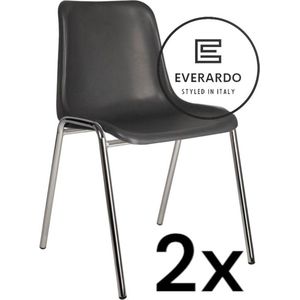 King of Chairs -set van 2- model KoC Everardo antraciet met verchroomd onderstel. Kantinestoel stapelstoel kuipstoel vergaderstoel tuinstoel kantine stoel stapel kantinestoelen stapelstoelen kuipstoelen stapelbare keukenstoel Helene eetkamerstoel